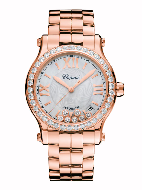 Happy Sport 36 mm automatic 18-carat rose gold and diamonds