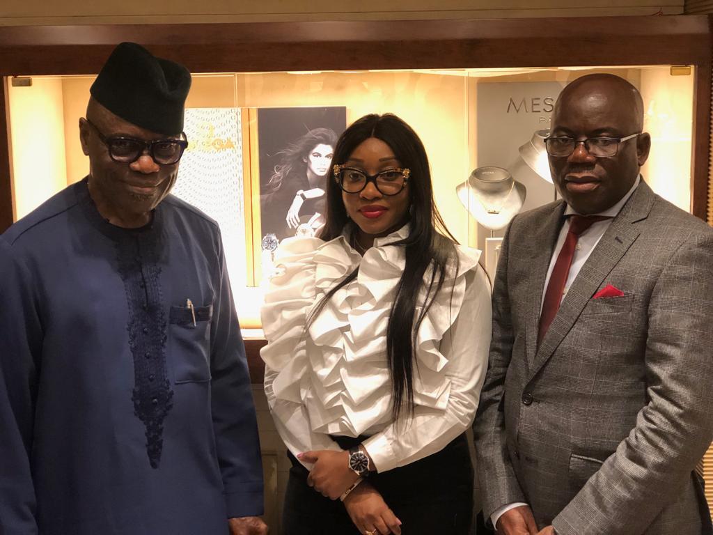 Managing Director, Polo Limited, John Obayuwana; Executive Director, Polo Limited, Jennifer Obayuwana and Head of Sales, Polo Limited, Chuks Enwelem during the Media unveiling of the Omega Wristwatch Brand by Polo Limited in Lagos