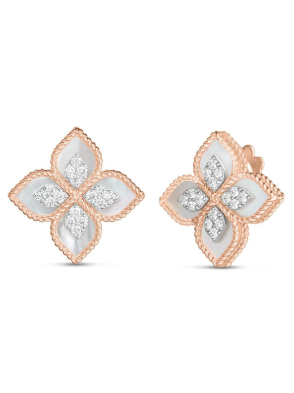 PRINCESS FLOWER EARRINGS WITH DIAMONDS AND MOTHER OF PEARL